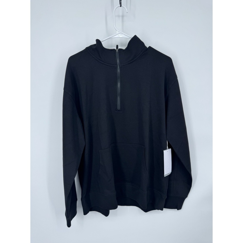 NWT Boody Unisex Quarter Zip Sweater Unisex Large Black Classic Kangaroo Pocket